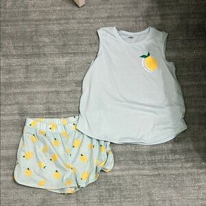 Kids Lemon Print Pajamas Light Blue and Yellow